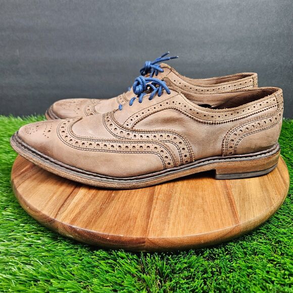 Allen Admonds Neumok Dress Shoes Mens 9.5 D Brown Blue Wingtip Oxford Leather - Picture 5 of 12